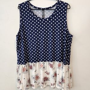 Agnes & Dora L Relaxed Ruffle Tank Navy Ivory Polka Dot Ivory Blush Floral